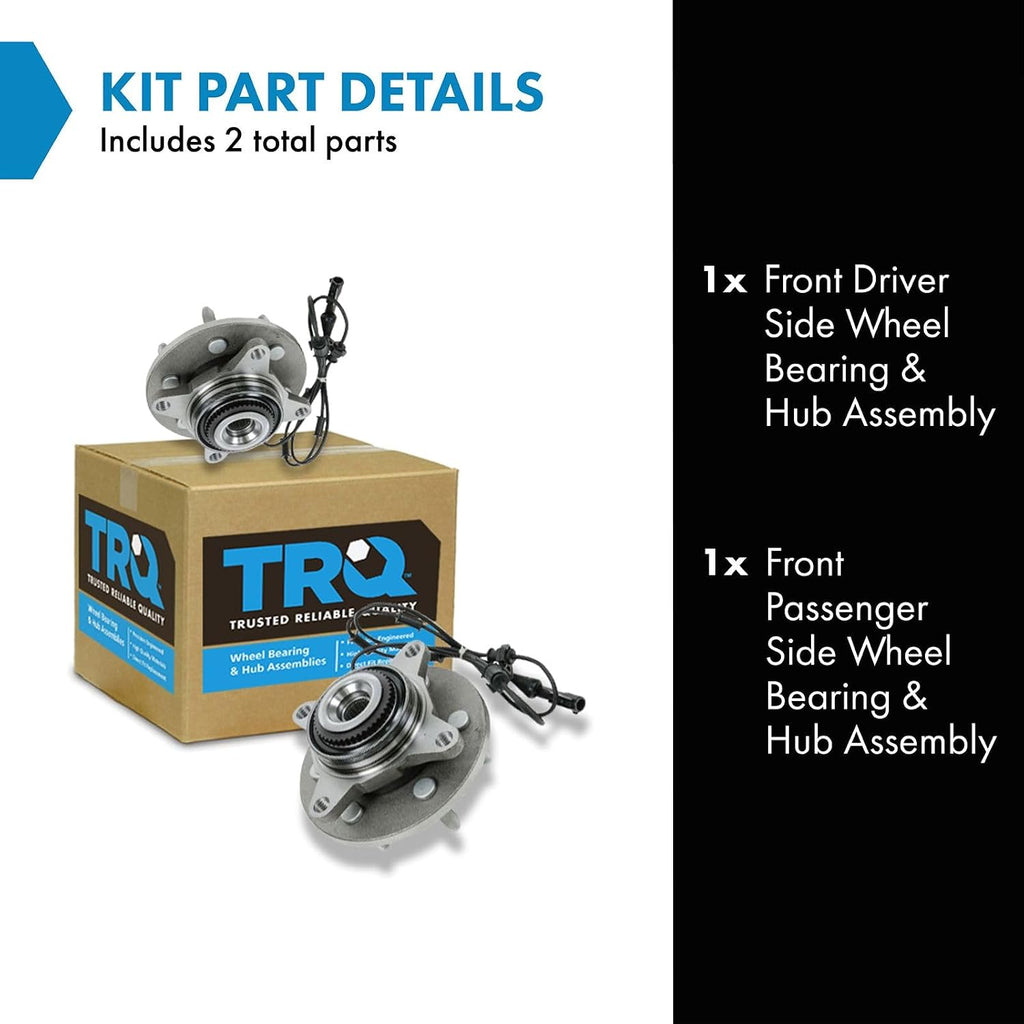 TRQ 2 Piece Front Wheel Bearing & Hub Assembly Set 4WD Compatible with 2000-2006 Ford Expedition Lincoln Navigator