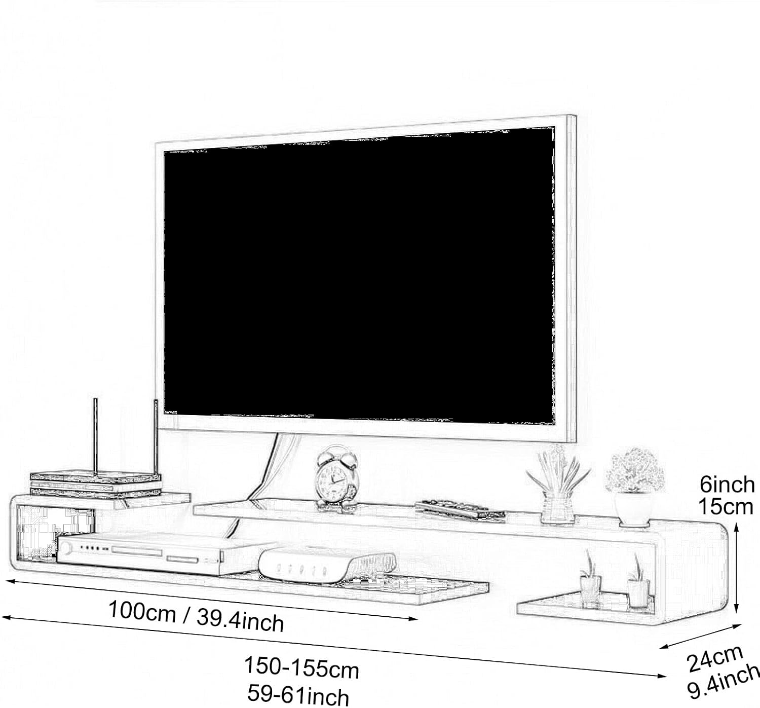 Wall mounted TV Shelf Decorative Wall Display Floating Shelf Wall Shelf TV Stand TV Console Audio-visual Equipment Shelves Set-top box WiFi Router Media Storage Shelf Book Shelf Entertainment Center