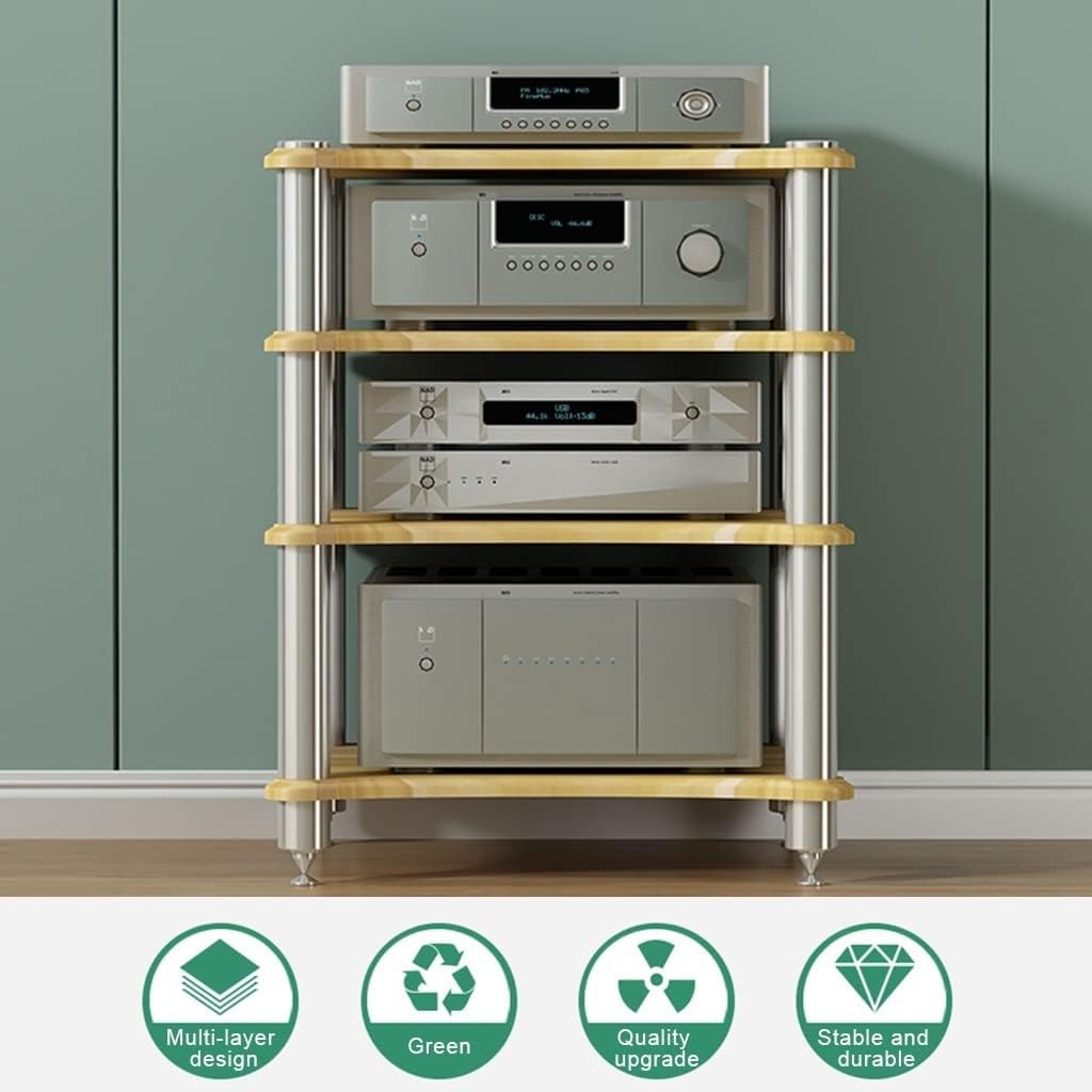 HiFi Rack Av Shelf1/2/3/4Tier Adjustable Tv Stand Audio Equipment Cabinet Speaker Rack Amplifier Storage Home Theater Furniture Modern Entertainment Center,Brown,b,60 * 48 * 85cm(4Tier)