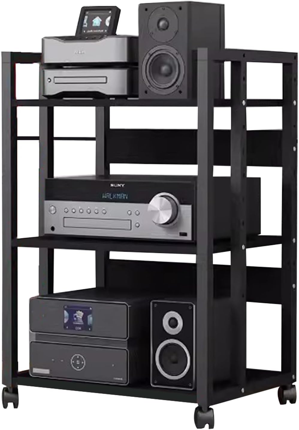 5/4/3/2-Tier AV Media Stand Vertical Storage Cabinet, Office Home Classroom Stereo Rack System Cabinet Adjustable, Mobile Audio Equipment Rack, Portable Record Player Amplifiers Shelf(3 Tier 79cm Tall
