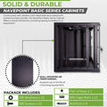 NavePoint 9U Wall Mount Network Cabinet for 19' IT Equipment with Lockable Glass Door & Removable Side Panels, 2 Fans, 17.7' Deep, Pre-Assembled