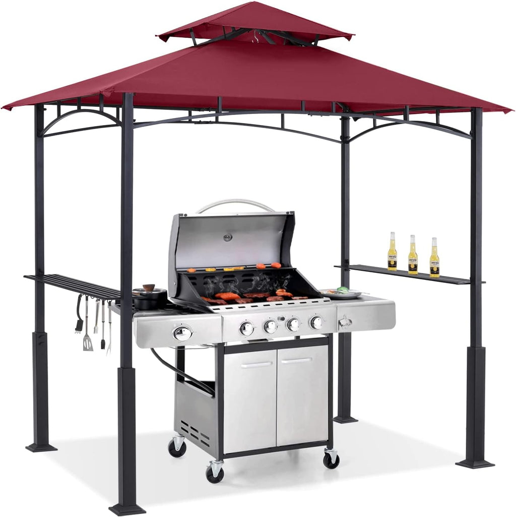 ABCCANOPY 8x5 Grill Gazebo - Outdoor BBQ Canopy Shelter with Led Light for Patio Backyard Grilling (Burgundy)