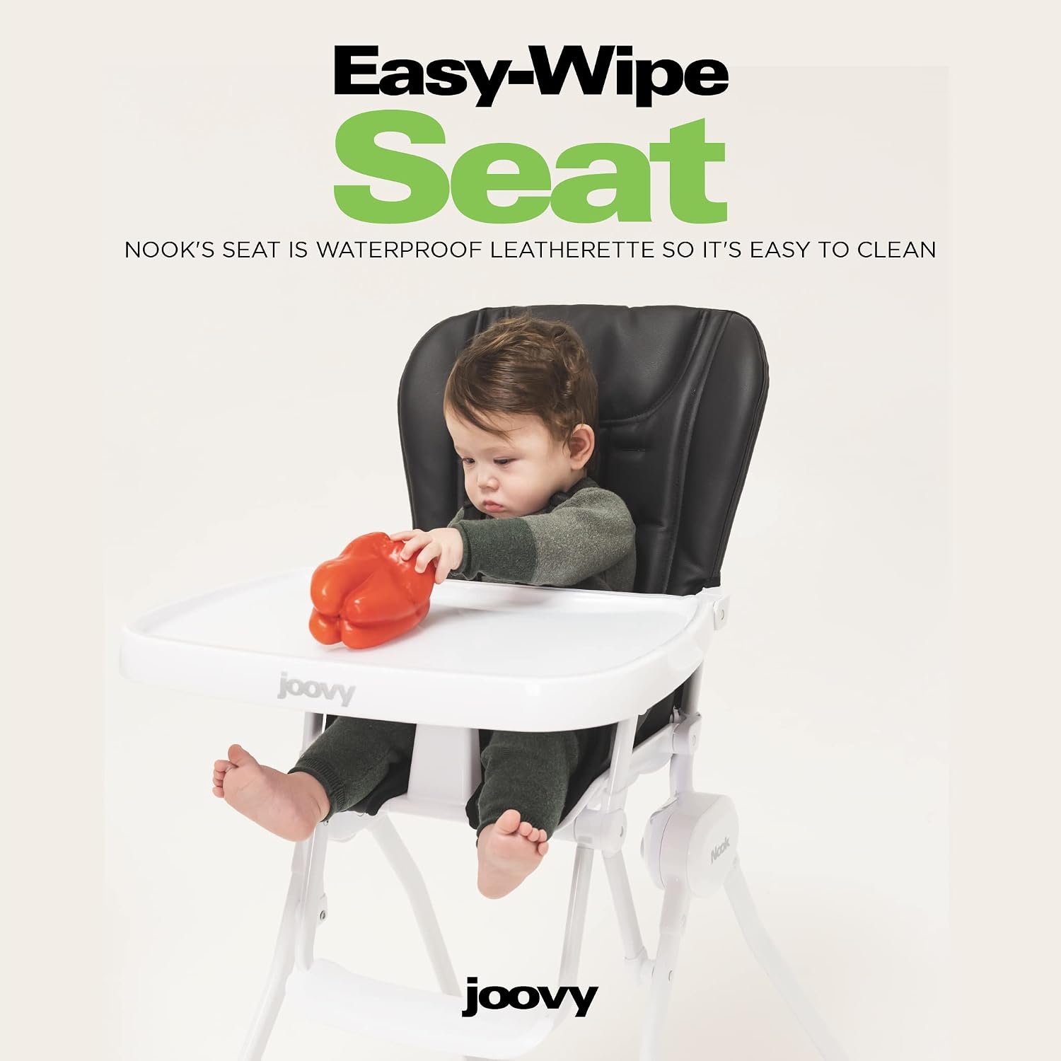 Joovy Nook High Chair Featuring Four-Position Adjustable Swing Open Tray, and Removable, Dishwasher-Safe Tray Insert for Easy Cleaning - Folds Down Flat for Easy Storage (Black)