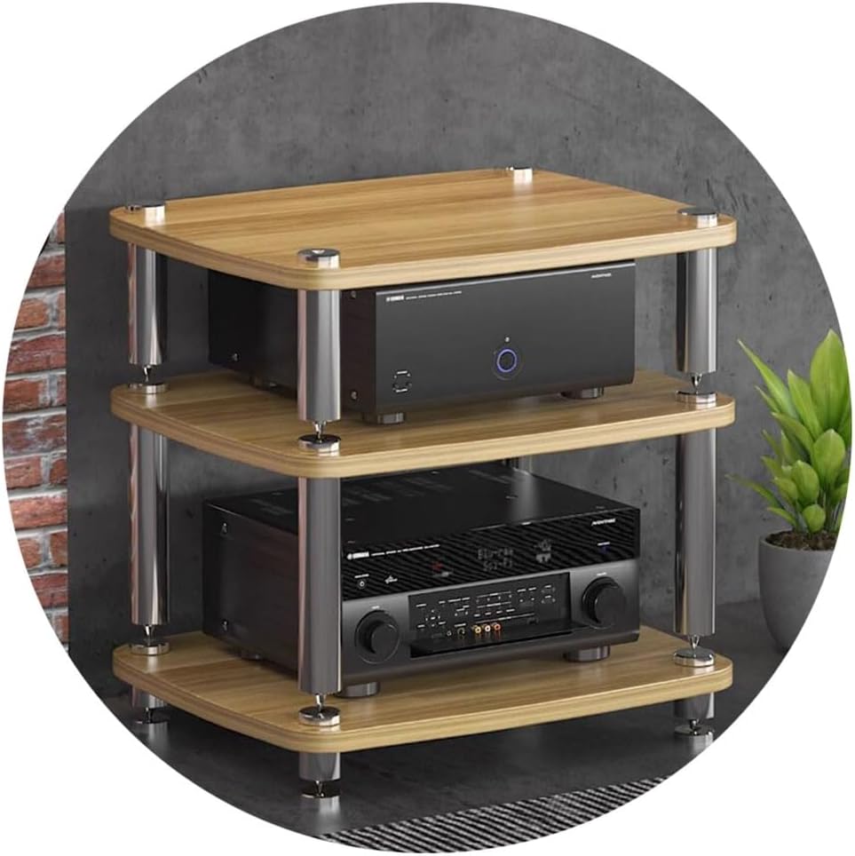 4 Layer Audio Cabinet Stand Record Player Stand Audio Rack with Shock Absorbing Feet Power Amplifier Shelf Equipment Cabinet White 60 * 48 * 10Cm Tier 1,Wood Color,60 * 48 * 57cm(3Tier)