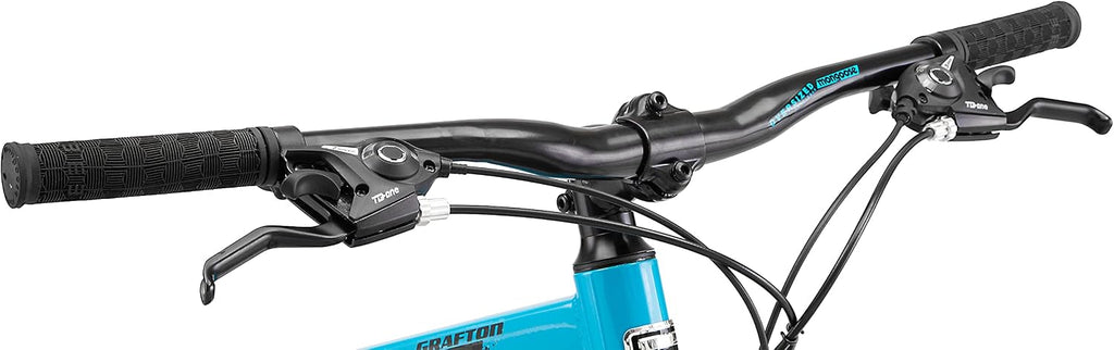 Mongoose Grafton Mountain Bike, 21 Speed, Aluminum Frame, Knobby Mountain Tires, Suspension Fork, Trigger Shifters, Mechanical Disc Brakes | Trigger Shifter, Aluminum Frame, Front Suspension