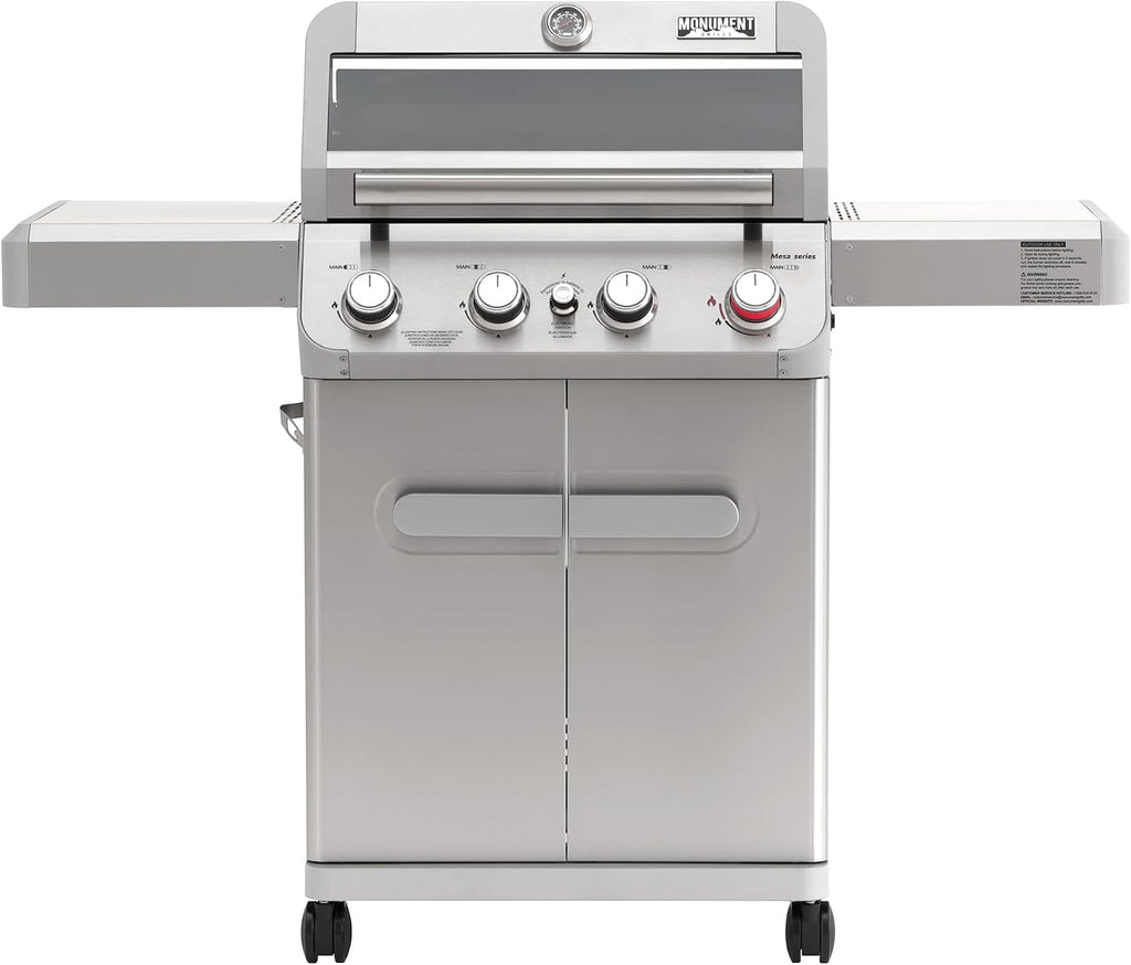Monument Grills 4 Burner Propane Gas Grill, Stainless Steel Outdoor Patio Barbecue Grill, with Broil Zone Fast Heating, Knob Control, and Easy Cleanup, M410MBZ