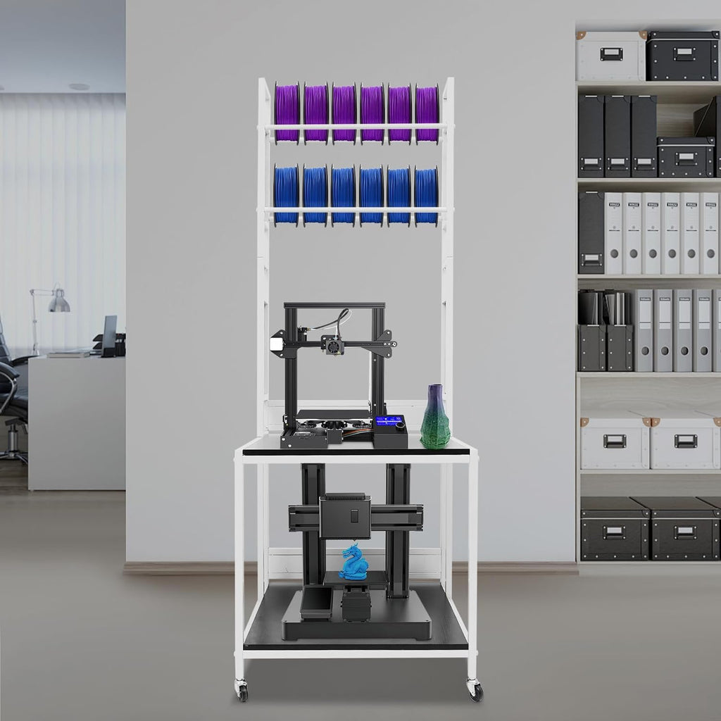 3D Printer Stand Rack with Filament Organizer, Upgraded 3D Printer Table Workbench with Wheels, Extended Storage Mobile 3D Printing Workstation for Studio Workshop
