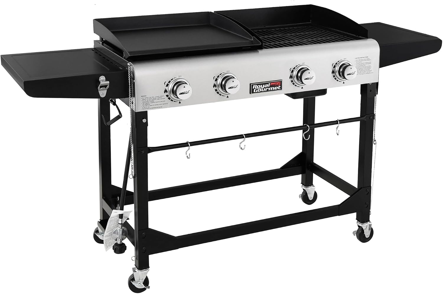 Royal Gourmet GD401 Portable Propane Gas Grill and Griddle Combo with Side Table | 4-Burner, Folding Legs,Versatile, Outdoor | Black 66 Inch