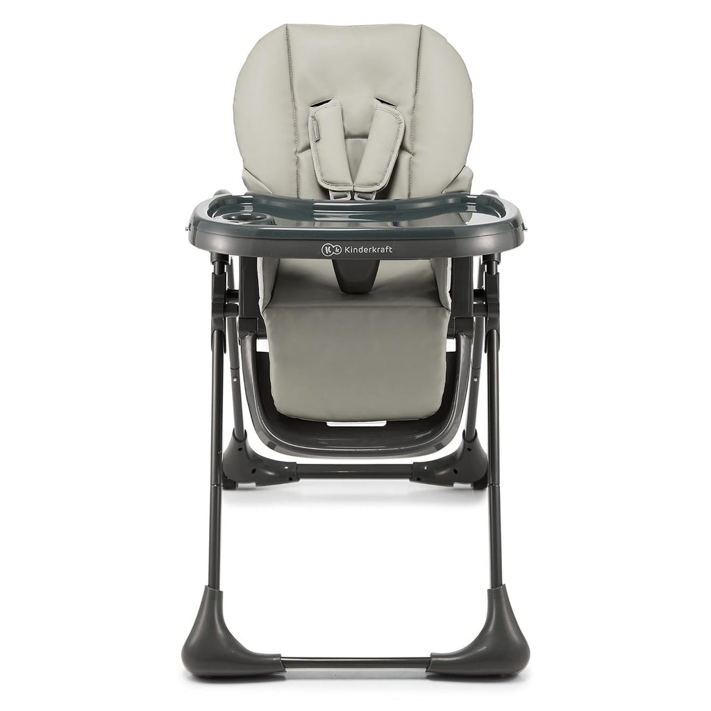 Kinderkraft Tummie, 2-in-1 high Chair, Baby Chair, Ergonomic, Comfortable, Reclining, Foldable, with Ajustable Height, Footrest, Detachable Tray, for Toddler, with Toys, Gray