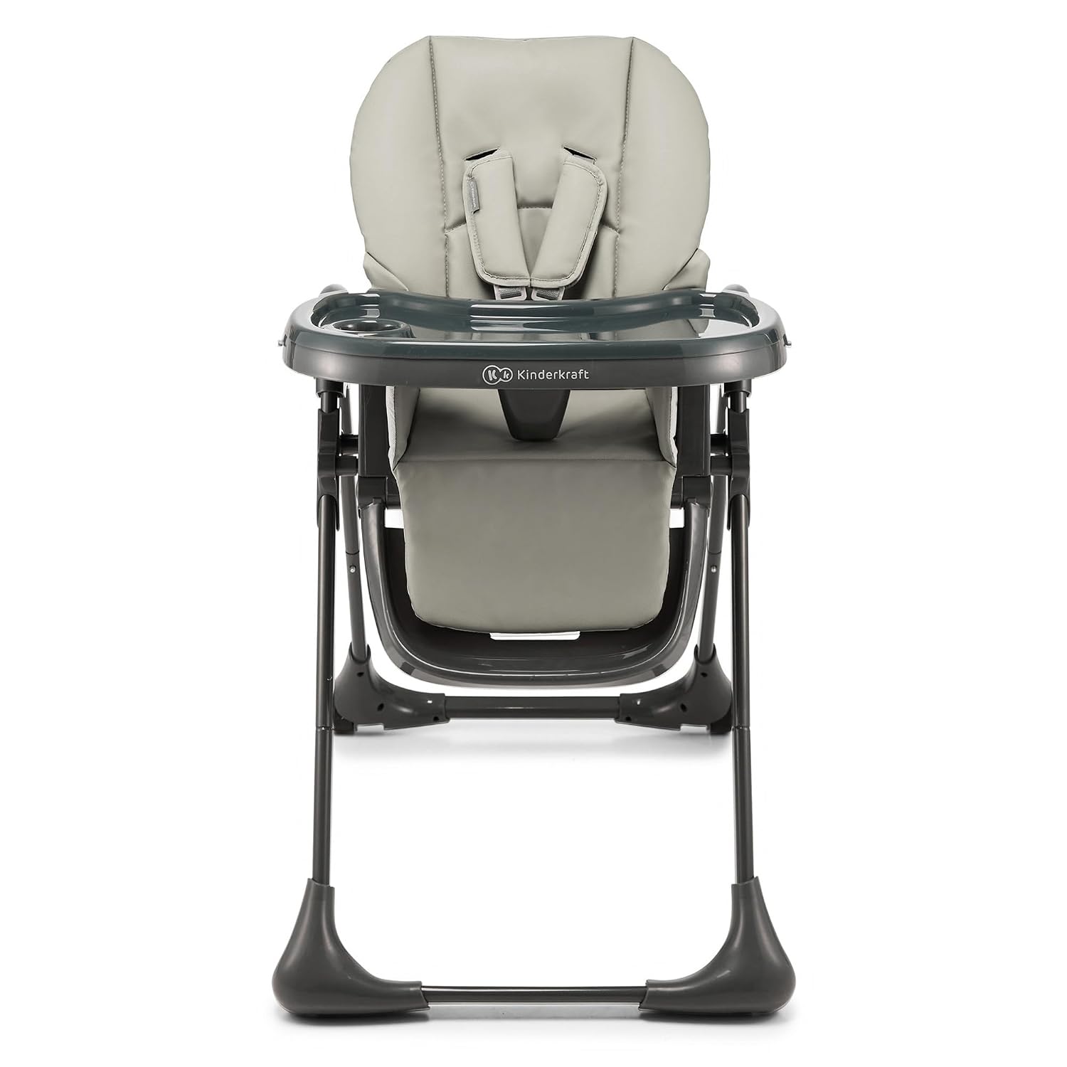 Kinderkraft Tummie, 2-in-1 high Chair, Baby Chair, Ergonomic, Comfortable, Reclining, Foldable, with Ajustable Height, Footrest, Detachable Tray, for Toddler, with Toys, Gray