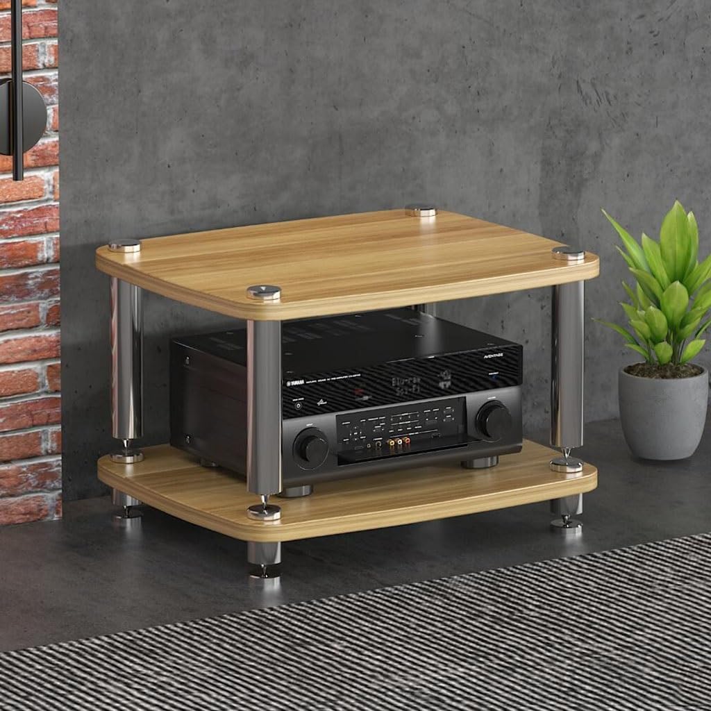 4 Layer Audio Cabinet Stand Record Player Stand Audio Rack with Shock Absorbing Feet Power Amplifier Shelf Equipment Cabinet White 60 * 48 * 10Cm Tier 1,Wood Color,60 * 48 * 38cm(2Tier)
