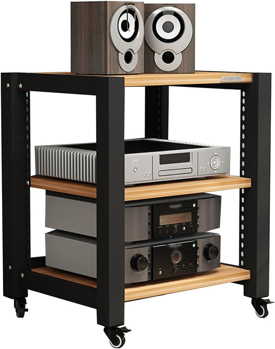 3 Tier Furniture Media Rack DVD CD Player Stand Audio Rack Power Amplifier Equipment Cabinet With Height Adjustable Wooden Shelf Floor Standing Storage Rack ( Color : Style 2 , Size : 50x60x64cm )