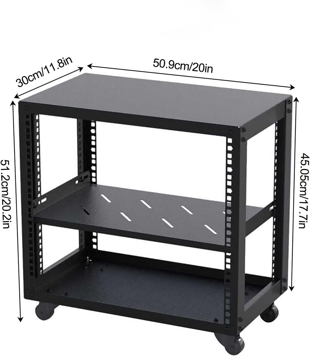 Audio Rack AV Media Stand Audio Stand with Wheel, Media Storage Cabinet Adjustable Entertainment Video Game Equipment Console Shelf, Corner Entertainment Center