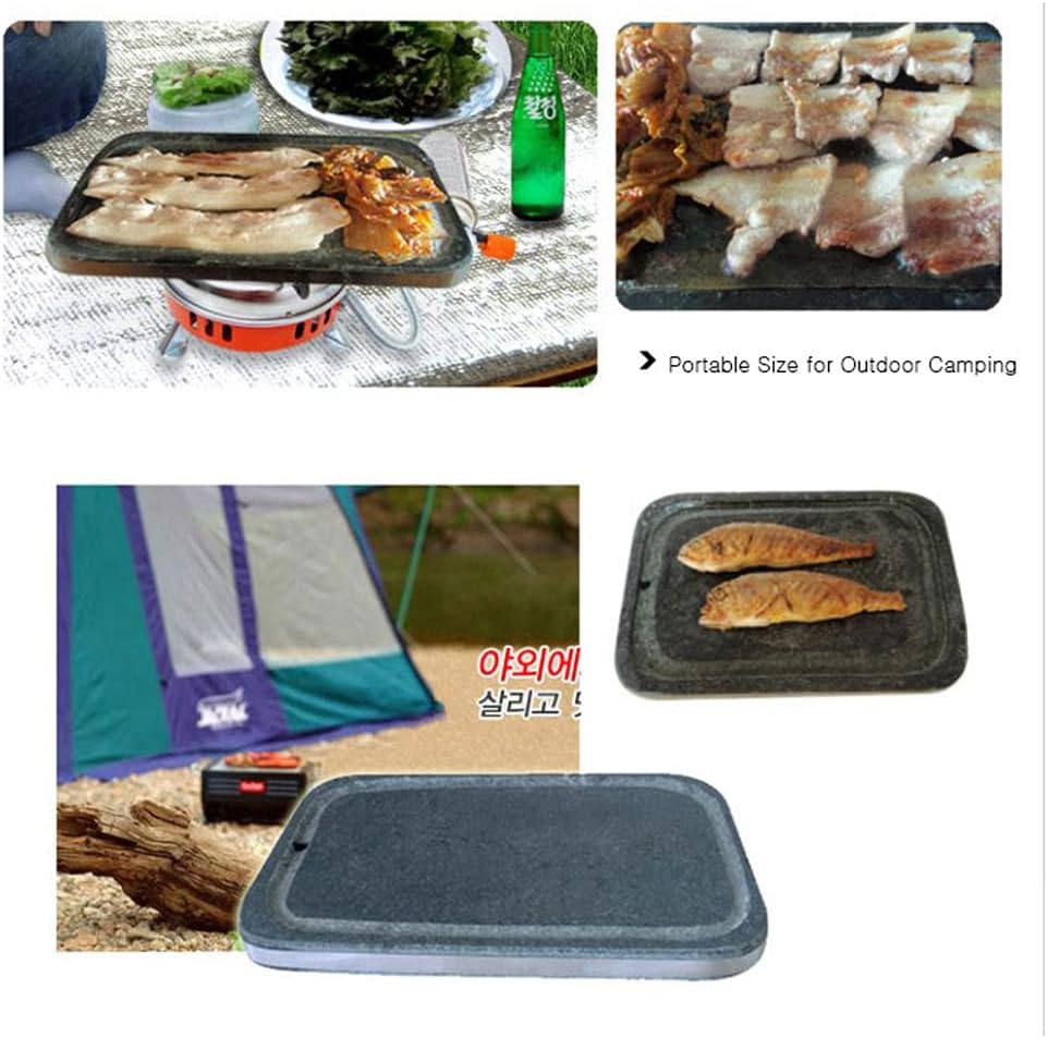 Jangsoo Gobdol Portable Mini Korean BBQ Stone Grill, Korean BBQ Stone Grill BBQ Pan 7.87' x 11.8' For Outdoor Camping, Stone Plate Stovetop Barbecue Native Rock Steak Chicken Ribs Pork Belly Grill Pan