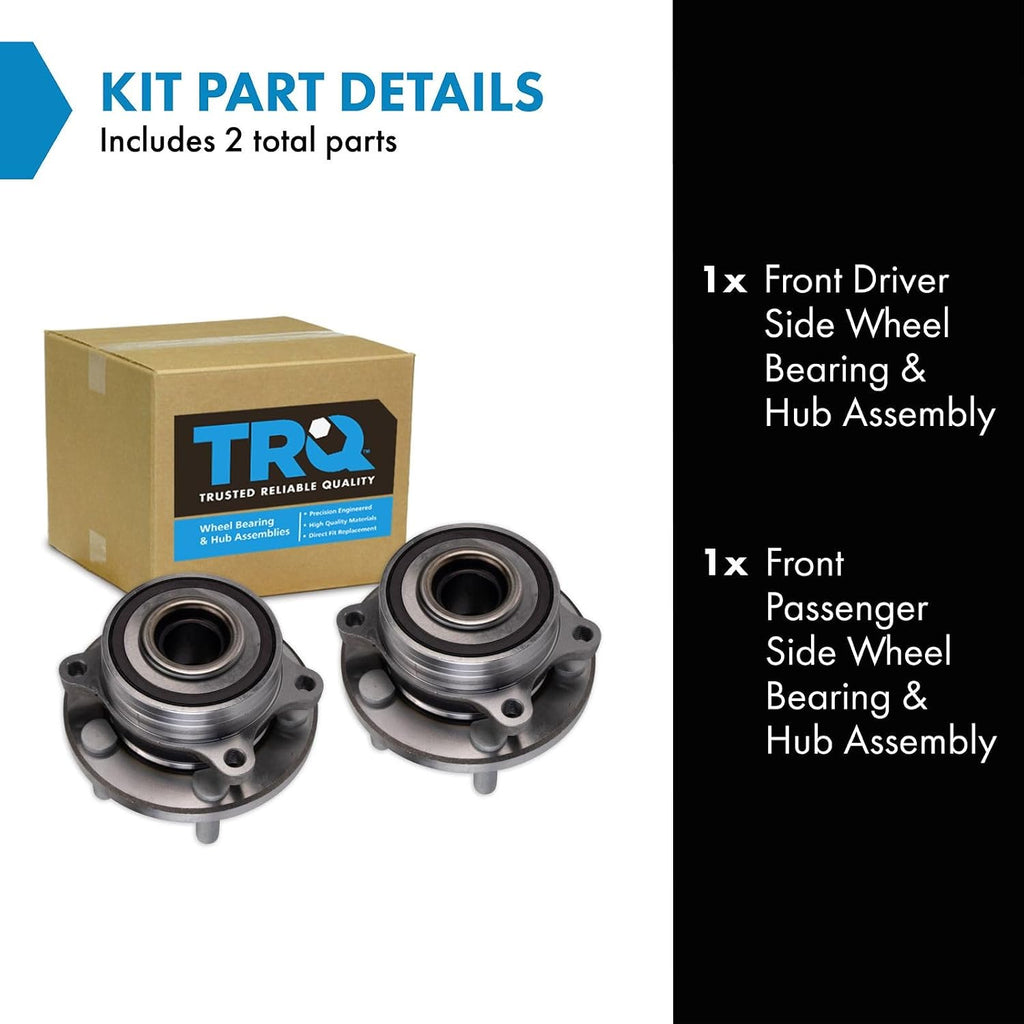 TRQ Front Left and Right Wheel Bearing and Hub Assembly Set 2 Piece Compatible with 2015-2017 Ford Mustang Shelby GT350 2018-2021 Mustang GT 2017-2022 GT