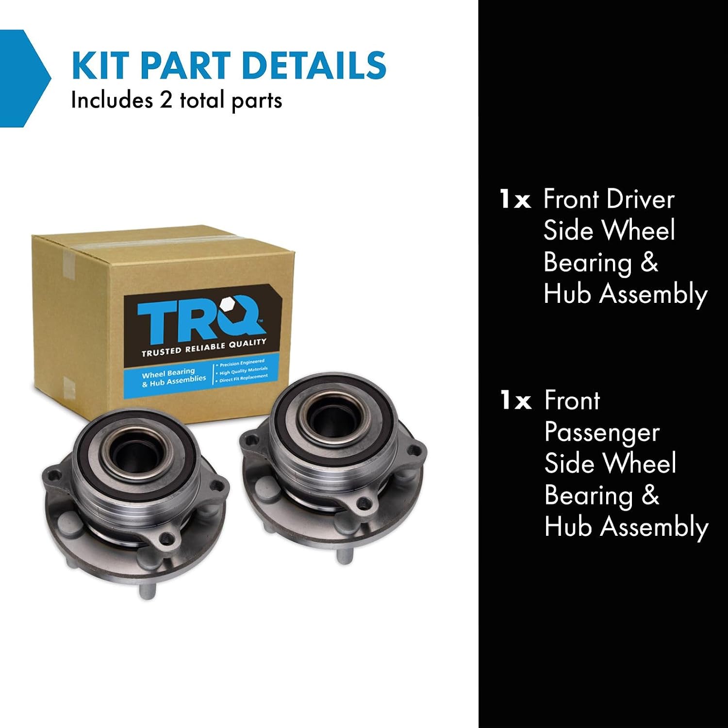 TRQ Front Left and Right Wheel Bearing and Hub Assembly Set 2 Piece Compatible with 2015-2017 Ford Mustang Shelby GT350 2018-2021 Mustang GT 2017-2022 GT