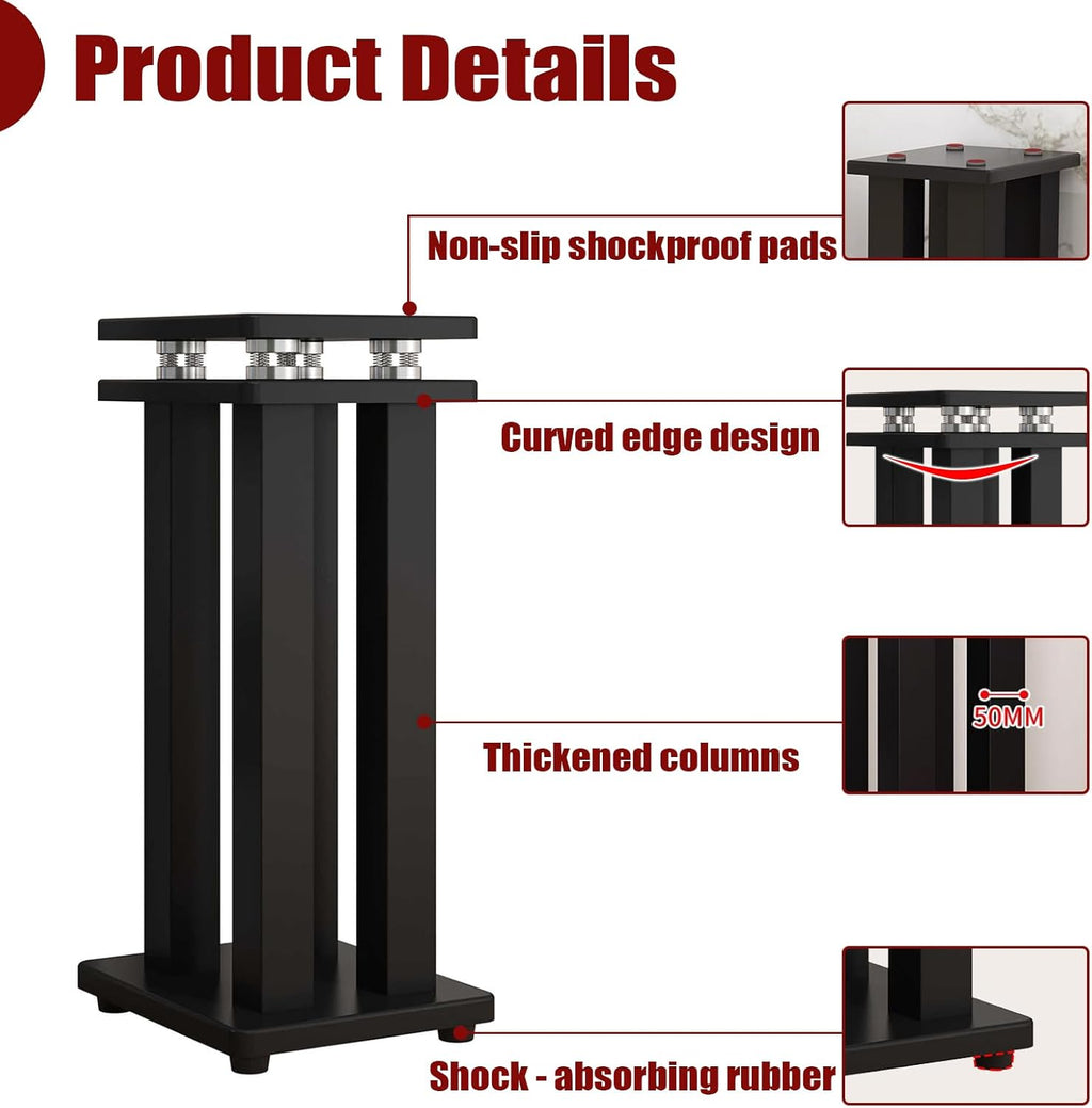 17in Heavy Duty Speaker Stands Pair up to 110lbs, Vibration-Absorbing MDF Design Surround Sound Stand for Home Theater Studio, Holds Bookshelf & Satellite Speaker Large Speaker (Black, 17inch)
