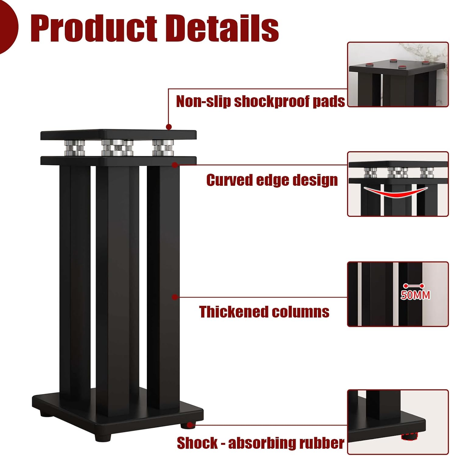 17in Heavy Duty Speaker Stands Pair up to 110lbs, Vibration-Absorbing MDF Design Surround Sound Stand for Home Theater Studio, Holds Bookshelf & Satellite Speaker Large Speaker (Black, 17inch)