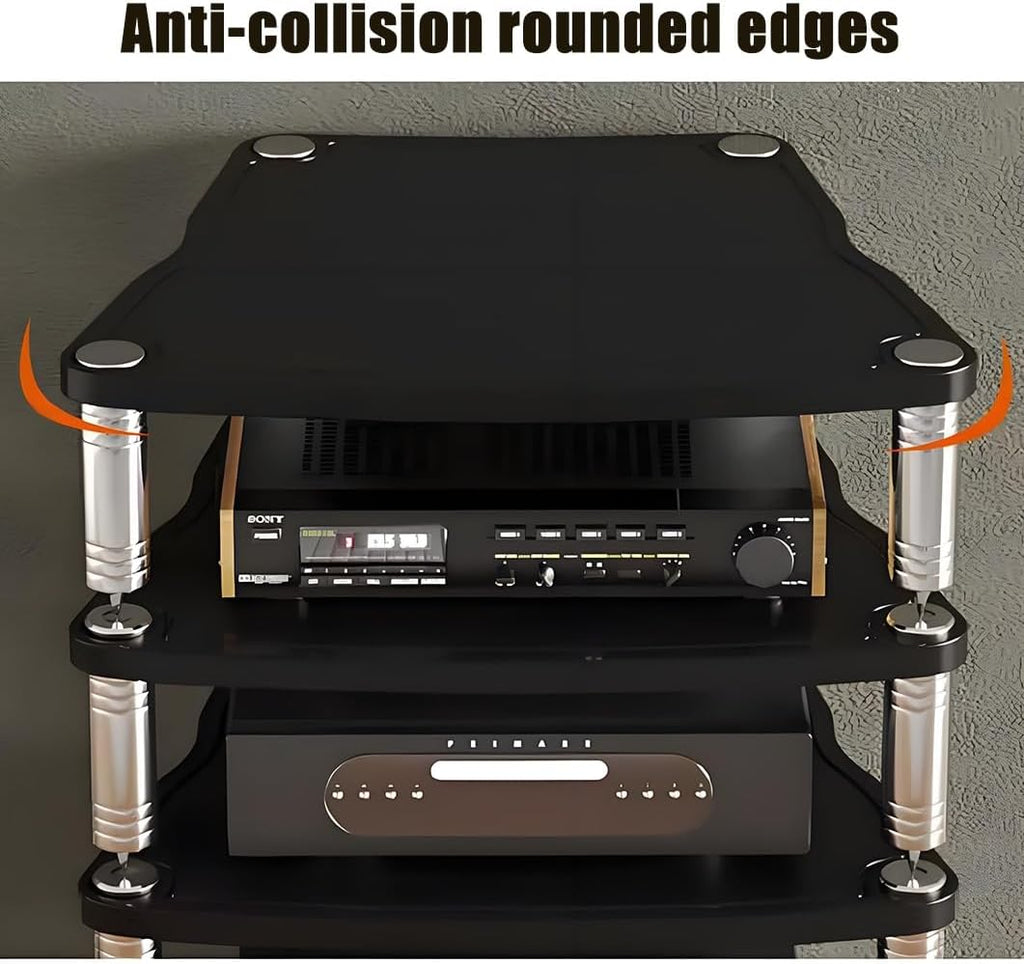 1/2/3/4-layer Media Stand, HiFi Audio Rack, Media Storage Cabinet, MDF Stereo Cabinet, with Shock-Absorbing Feet Power Amplifier Shelf Equipment Cabinet(Wood Color,25.5'x26.1'x16.1')