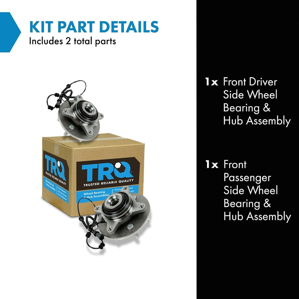 TRQ Front Wheel Bearing and Hub Assembly Set 2 Piece Compatible with 2004 Ford F-150 4 Wheel Drive 6 Lug Wheels 2005 F-150 4 Wheel Drive to 11/28/04 Production Date 6 Lug Wheels