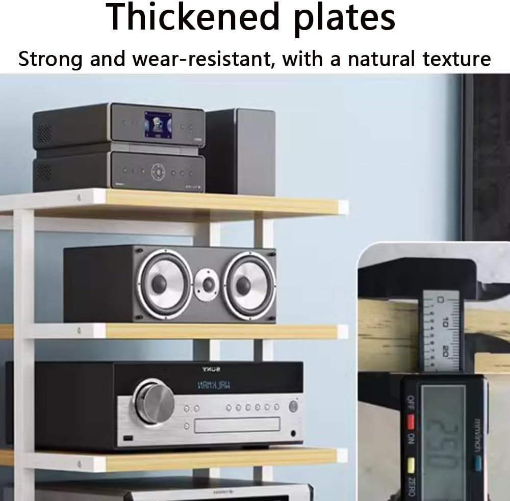 5-Tier Mobile Audio Stand with Wheels - Rolling HiFi Rack for Stereo Components & Av Equipment Storage Adjustable Height Durable Design for Home & Studio Use-White+Walnut-4 Tier