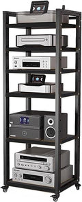 Audio Equipment Rolling Cart 5 6 7 8 Tier Media Storage Shelf for Radio - Stereo - TV Box - Cable Box - WiFi Router - Stereo Cabinet Wood, Multi-Function Open Storage Rack,Black(6 tier-60X40X161CM)