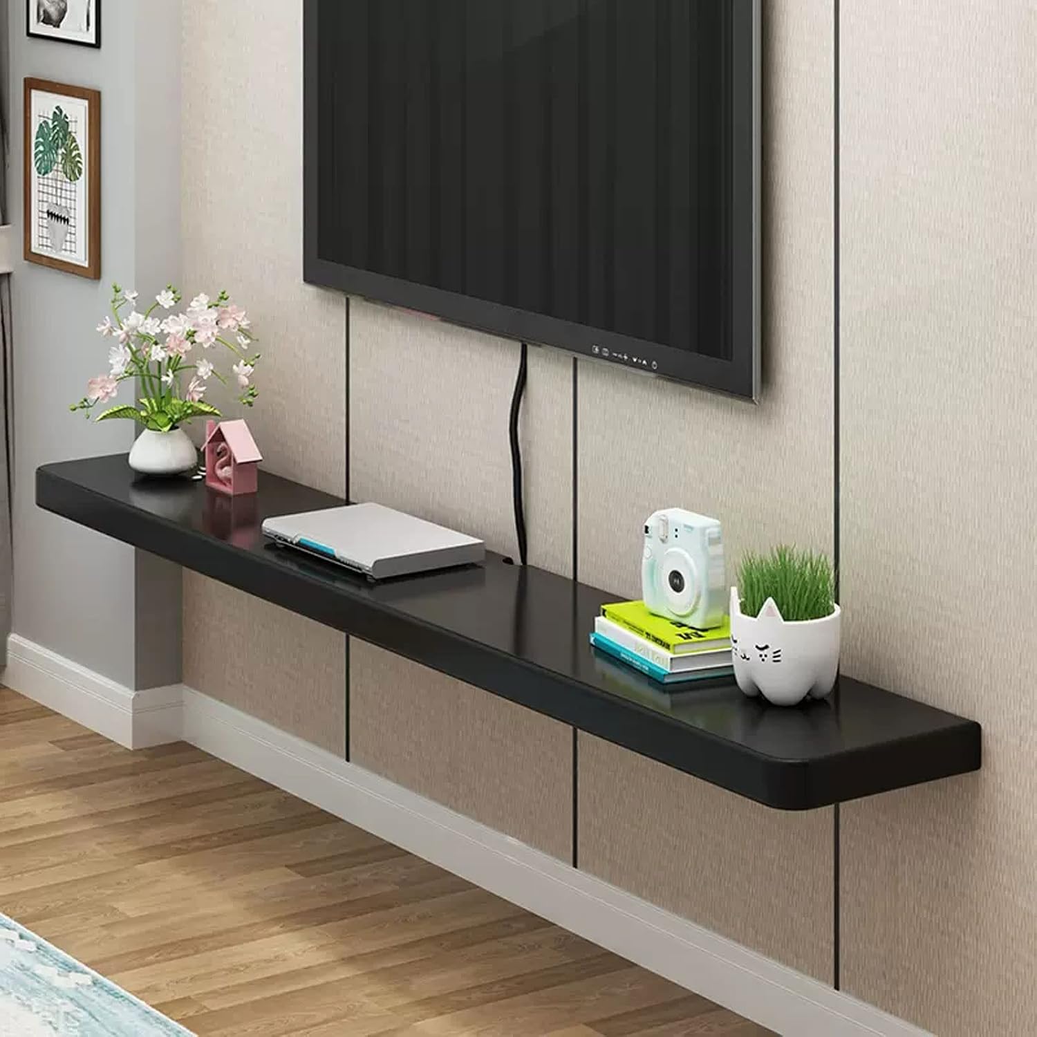 Wall Shelf Wall mounted TV Cabinet Floating Shelf TV Console Audio-visual Equipment Shelves Office Storage Shelf Book Shelf Gaming Shelf TV Stands Wall Unit Decor TV Board Ledge Display Shelf Black