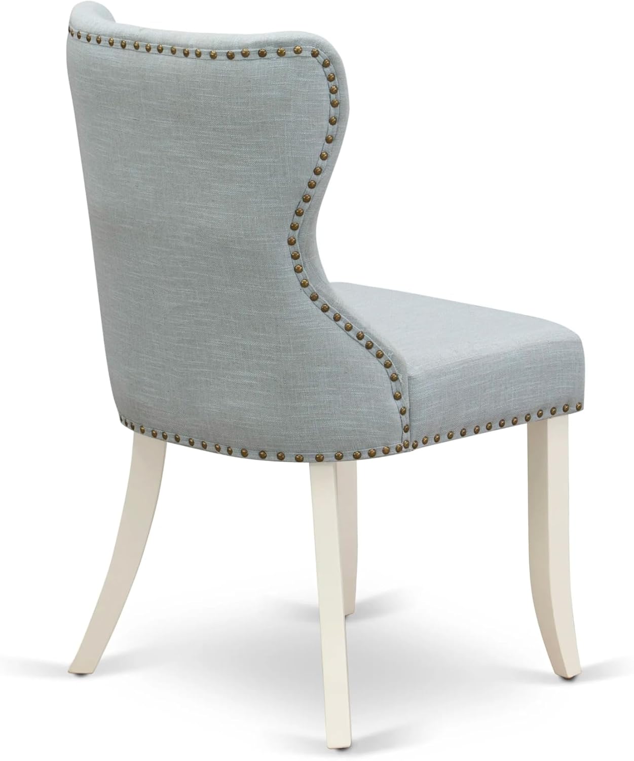 East West Furniture AMSI3-LWH-15 3 Piece Dining Table Set for Small Spaces Contains a Round Kitchen Table with Pedestal and 2 Baby Blue Linen Fabric Parsons Chairs, 36x36 Inch, Linen White