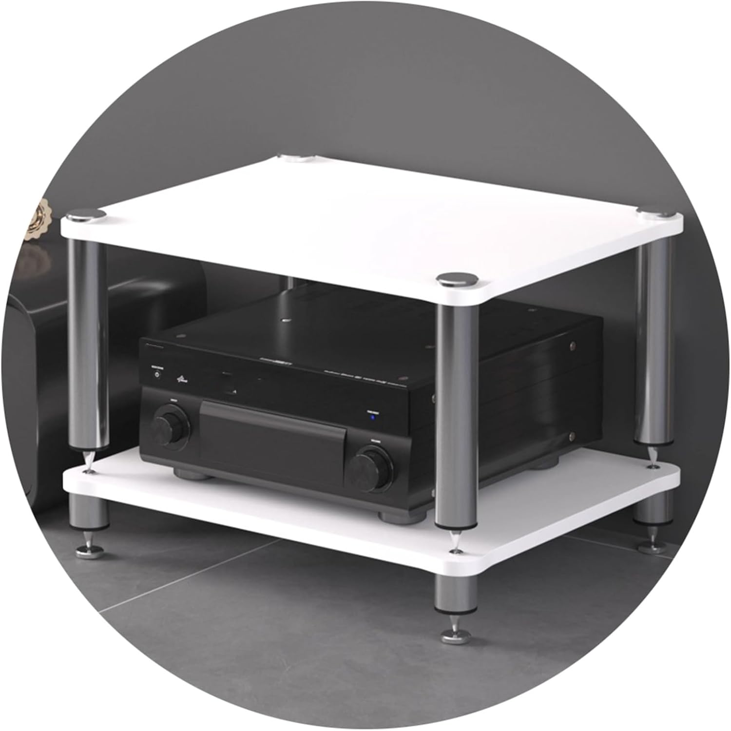 Professional Hi-Fi Rack Amplifier Stand AV Equipment Shelf, 2/3/4-Tier Audio Storage Cabinet with Anti-Vibration Feet for Receiver Turntable Speaker Home Theater(White,60 * 48 * 40cm(2Tier))