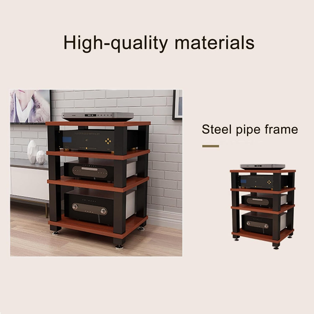 4-Tier Media Cabinet, Corner TV Stand, Teak Audio Video Rack, Space-Saving Stereo Furniture, Ample Storage for Small Spaces, Stylish Floor Media Stand (23.6'x18.8'x30.9')