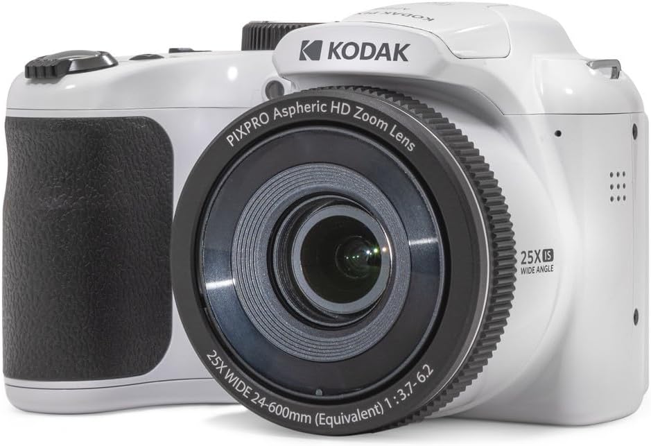 Kodak PIXPRO AZ255 Digital Camera, 25x Optical Zoom Bridge with 16MP Sensor, AA Batteries, OIS, 1080p Full HD Video, White