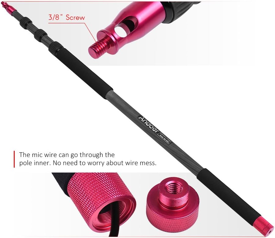 Andoer MK-3000 9.8ft Lightweight Carbon Fiber Mic Microphone Boom Holder Arm Pole Extension Mount Stand for Canon Nikon Sony DSLR Camera Camcorder Photography Sound Recording Interview Filming