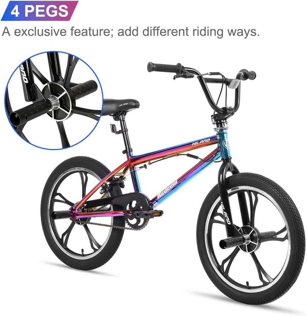 Hiland 20 Inch 3 5 Spoke Kids BMX Bike for Boys Girls Ages 5-12, 360 Degree Rotor Freestyle, 4 Pegs Single Speed Kid's BMX Bicycle, Multiple Colors