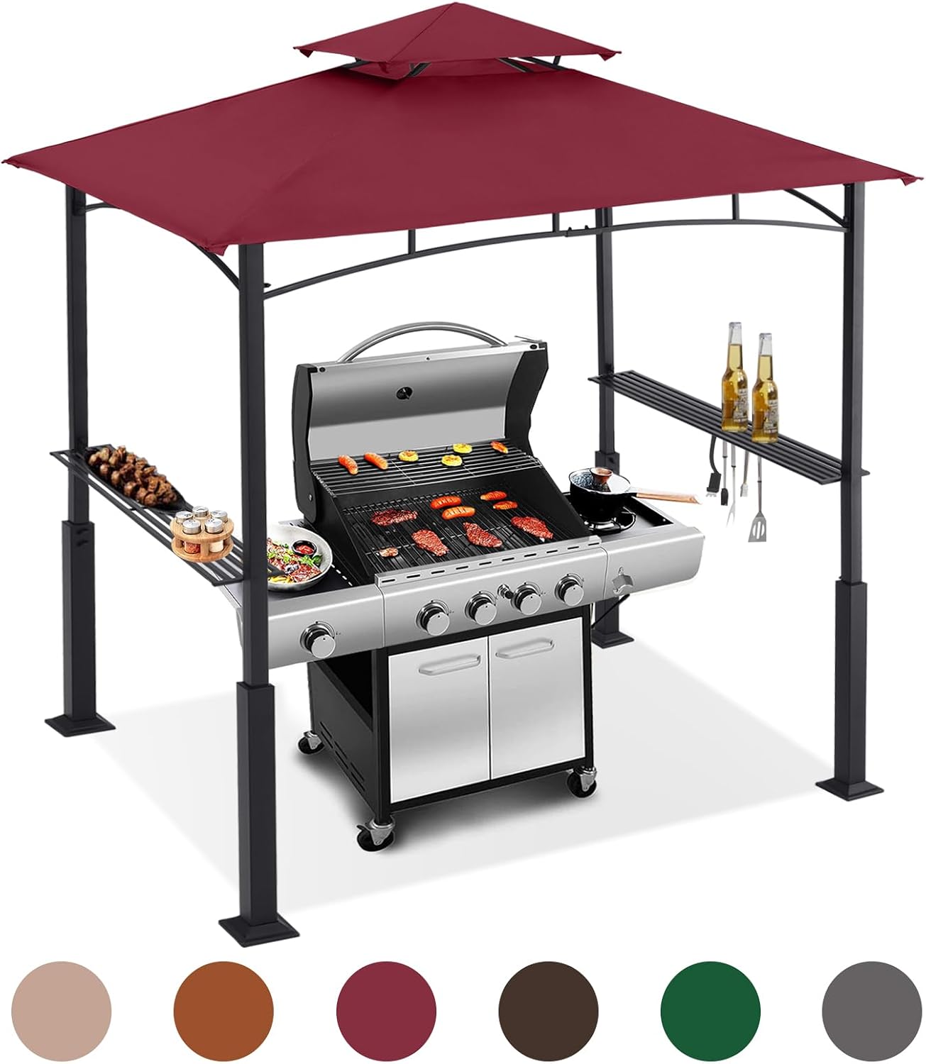 ABCCANOPY 8x5 Grill Gazebo - Outdoor BBQ Canopy Shelter with Led Light for Patio Backyard Grilling (Burgundy)