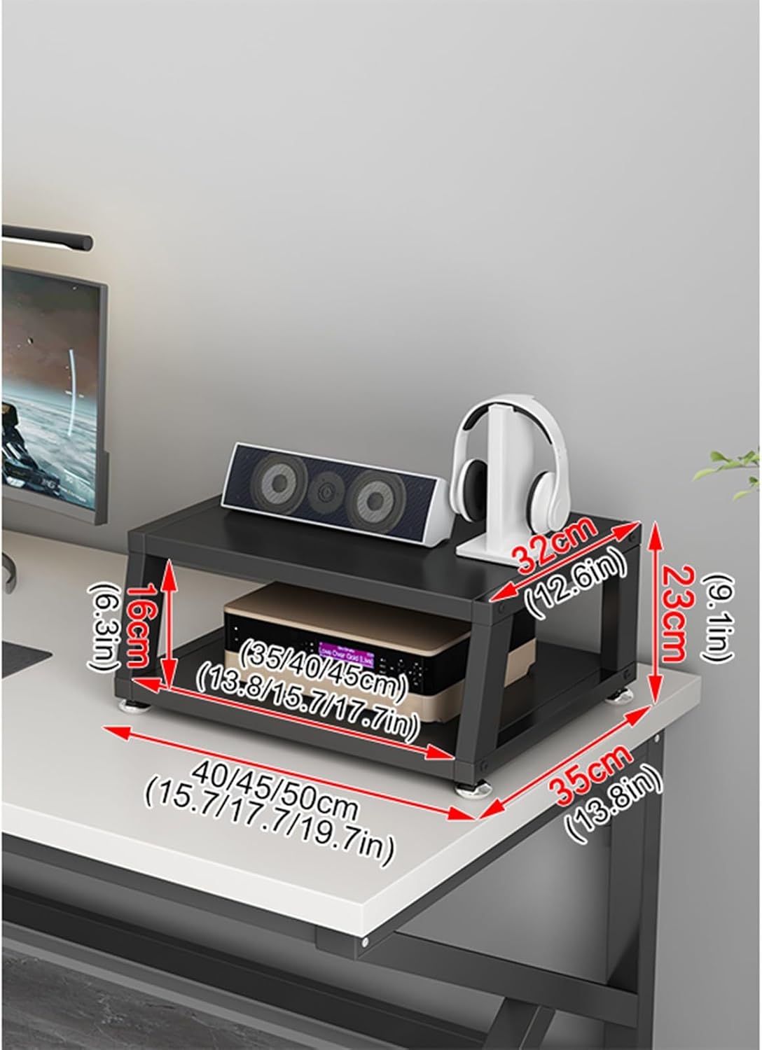 2/3/4-Tier AV Media Stand Desktop or Floor-Standing Audio Rack CD Player Stand Home Corner Stereo Equipments Components Cabinet Multi-Function Open Storage Shelf with Wooden Shelves(A-2 Tier,50cm(19.7