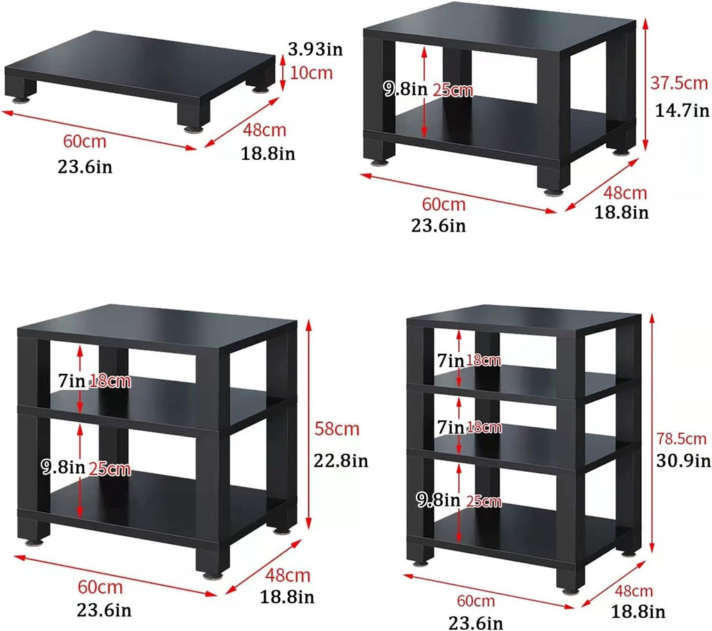 2-Tier AV Component Media Stand - Stereo Audio Rack, Printer Storage, Carbon Steel Frame, TV & Video Organizer Shelf, Modern Design (White, 60x48x37.5cm)