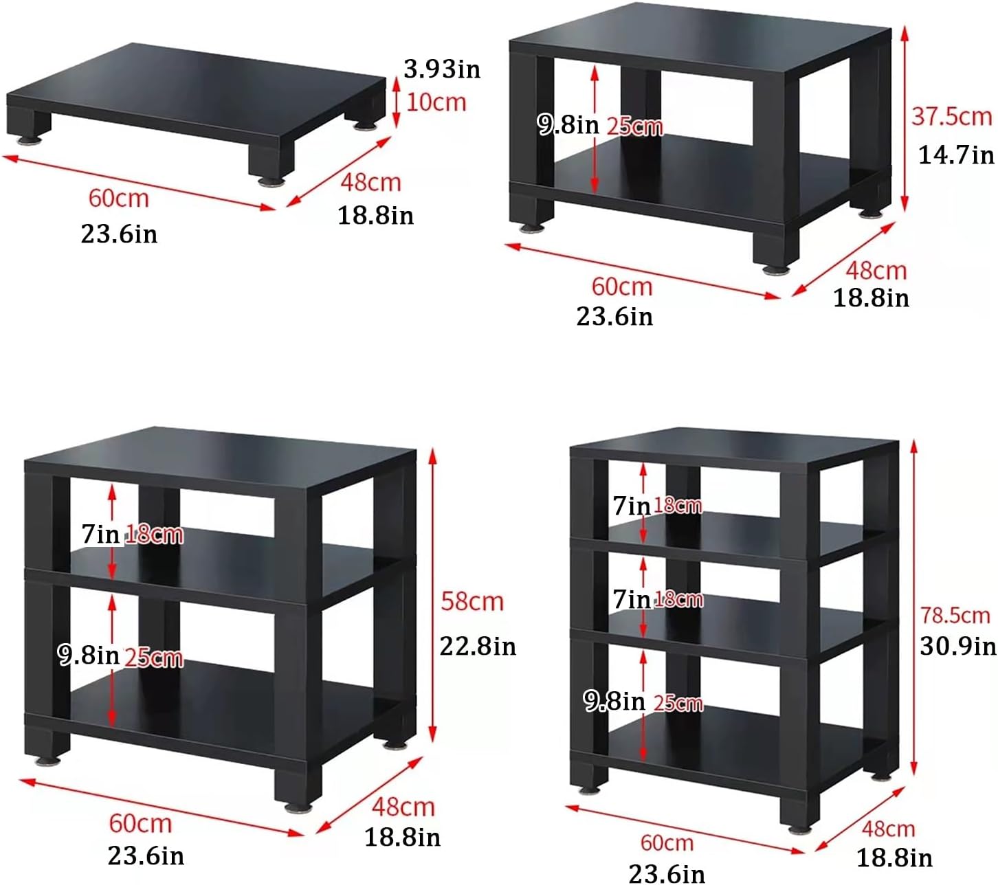 2-Tier AV Component Media Stand - Stereo Audio Rack, Printer Storage, Carbon Steel Frame, TV & Video Organizer Shelf, Modern Design (White, 60x48x37.5cm)