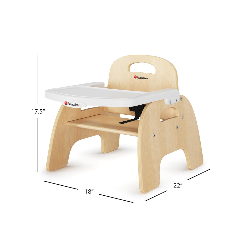 Foundations Easy Serve Low Wood Feeding Chairs Multipack, Adjustable Harness, Removable Dishwasher Safe Tray, No-Tip Base, Stackable Toddler Chairs, 2 Pack, 7 inch