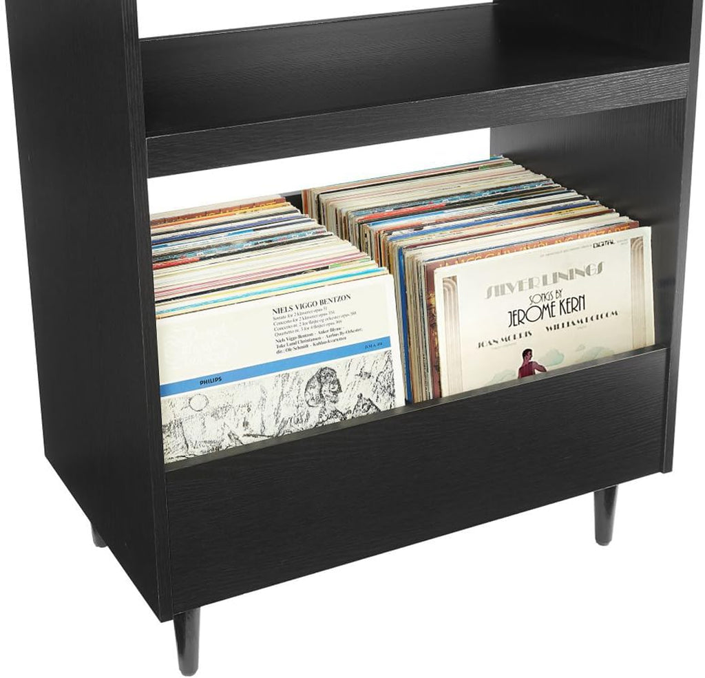 Crosley Furniture Liam Turntable Record Player Stand with Storage for Vinyl Records, Mid Century Modern, Black