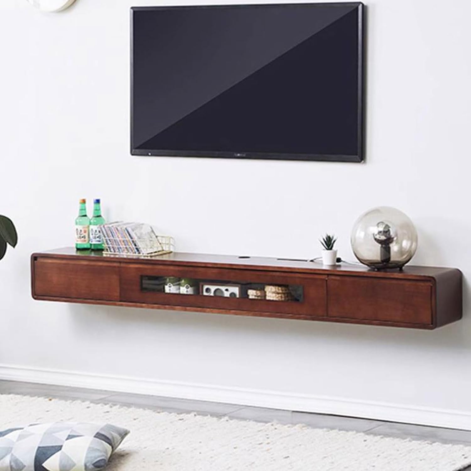 TV Table Unit for TVs, Modern TV Cabinet Floating TV Shelf Wall Shelf Home Entertainment Center TV Stand Media TV Console Audio-visual Equipment Shelves Storage Cabinet With drawer Brown 140/160cm