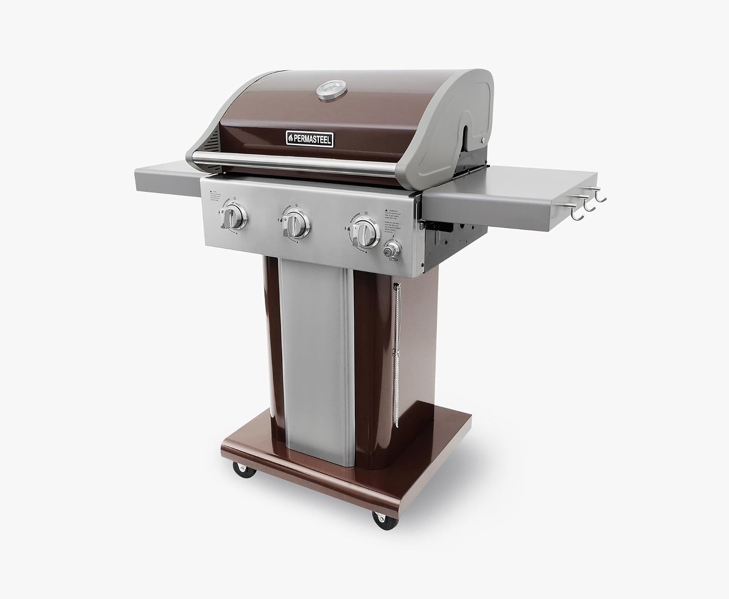 Permasteel 3-Burner Propane Gas Grill, 30,000 BTUs BBQ Grill with Cast Iron Grates, Foldable Side Tables & Tool Hooks, Outdoor Grill, Mocha