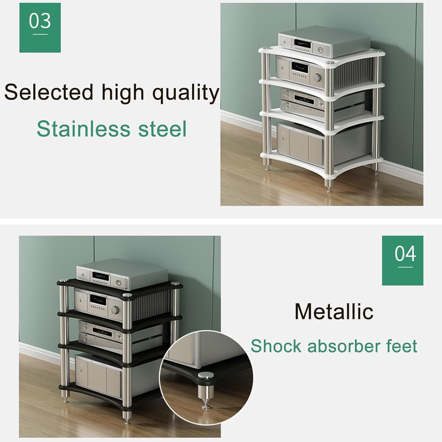 1/2/3/4-layer HiFi Media Stand, Stereo Cabinet, MDF Stand Audio Rack with Shock-Absorbing Feet Power Amplifier, Shelf Equipment Cabinet, for Recording Room(Walnut,4 Tier-23.6x18.8x33.4in)