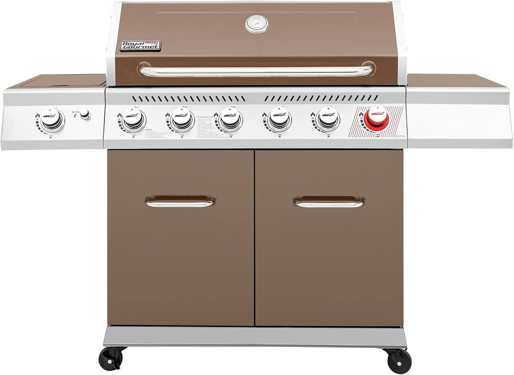 Royal Gourmet GA6402C 6-Burner Propane Gas Grill with Sear Burner and Side Burner, 74,000 BTUs, Cabinet Style Outdoor BBQ Grill for Barbecue Grilling & Backyard Cooking, Coffee