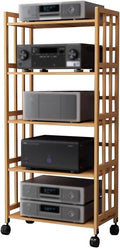 5-Tier Audio Component Rack - Mobile Stereo Stand for CD/DVD Players, Turntables & Gaming Devices, Ideal Storage Unit for Home, Office & Clubs - Durable Media Equipment Shelves