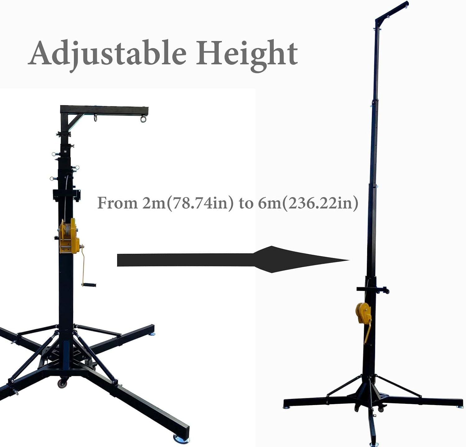 Steel Audio Crank Stands, 6.5 to 19.6 ft Height Crank Up Stands, Telescoping Stage Speaker Stands with 4 Support Legs and 4 Moving Casters, 550LB Load Capacity