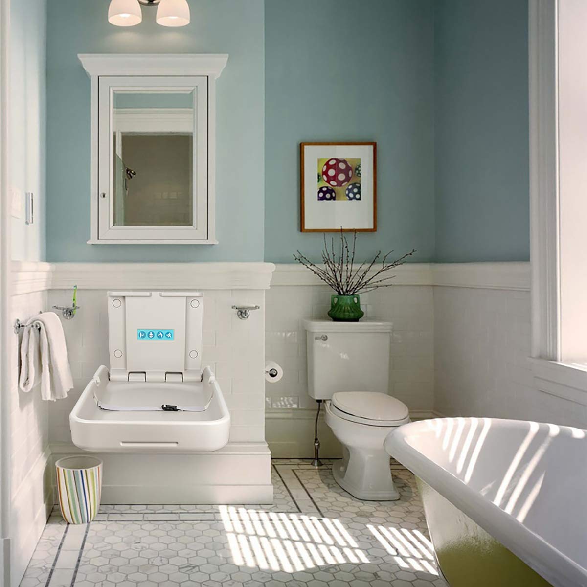 Baby Changing Diaper Station Wall-Mount: Vertical Baby Changing Table, Sturdy & Durable- with Safety Straps for Commercial Restrooms