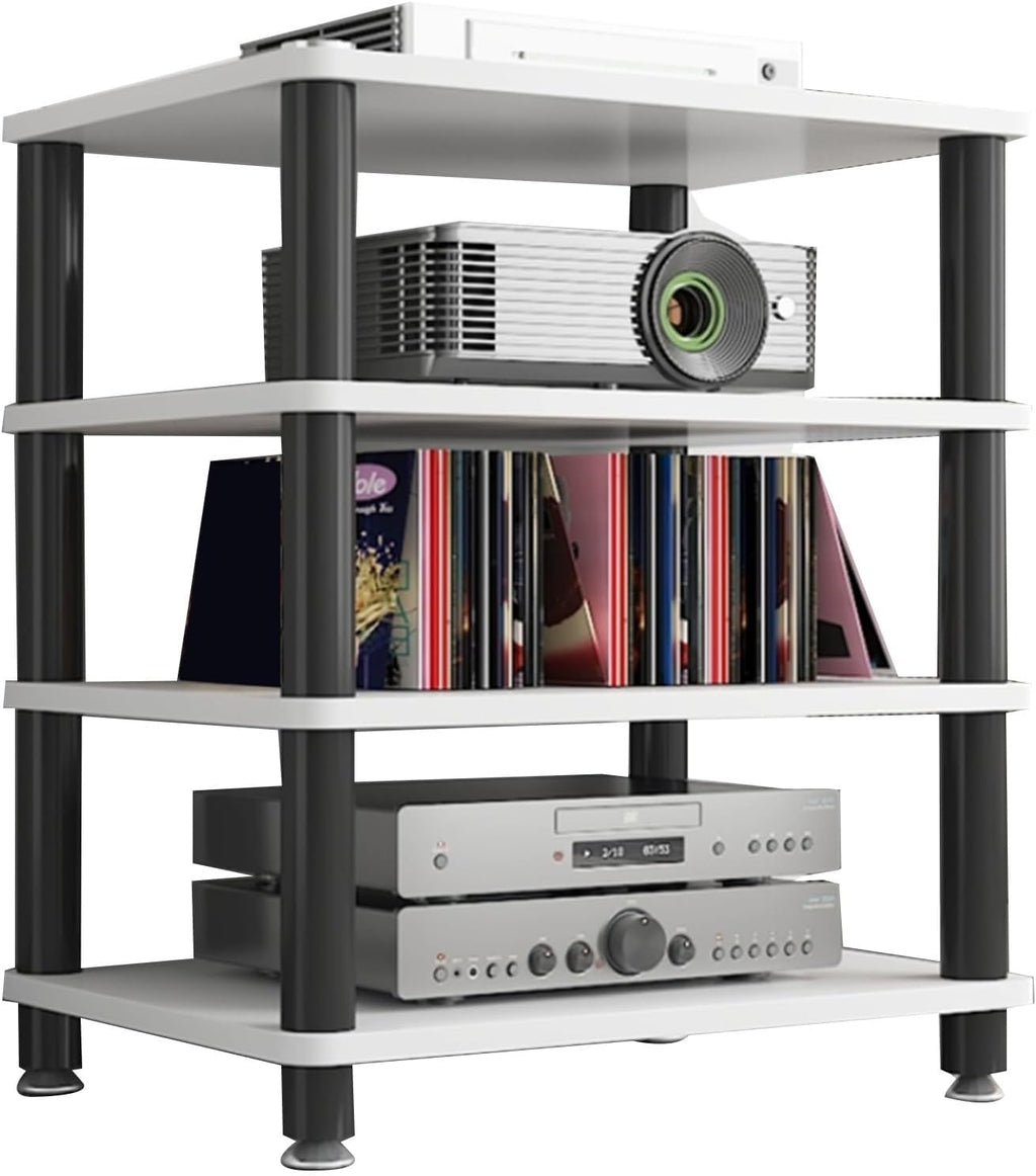 1~4-Tier Media Storage Shelf with Shelves Unit, Multi-Purpose Home Storage Rack for Audio Equipment Router, Record Player, Printer Books Display - Speaker Stand(White,60 * 40 * 70cm(4Tier))