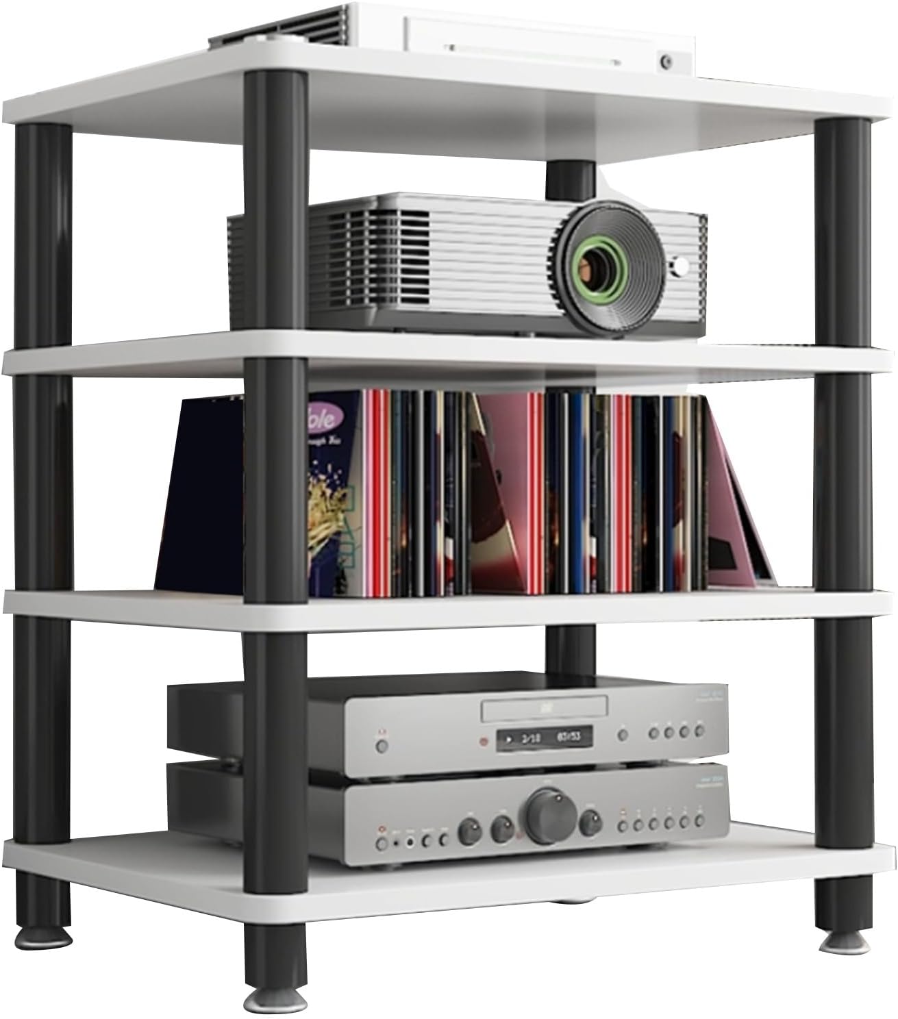 1~4-Tier Media Storage Shelf with Shelves Unit, Multi-Purpose Home Storage Rack for Audio Equipment Router, Record Player, Printer Books Display - Speaker Stand(White,60 * 40 * 70cm(4Tier))