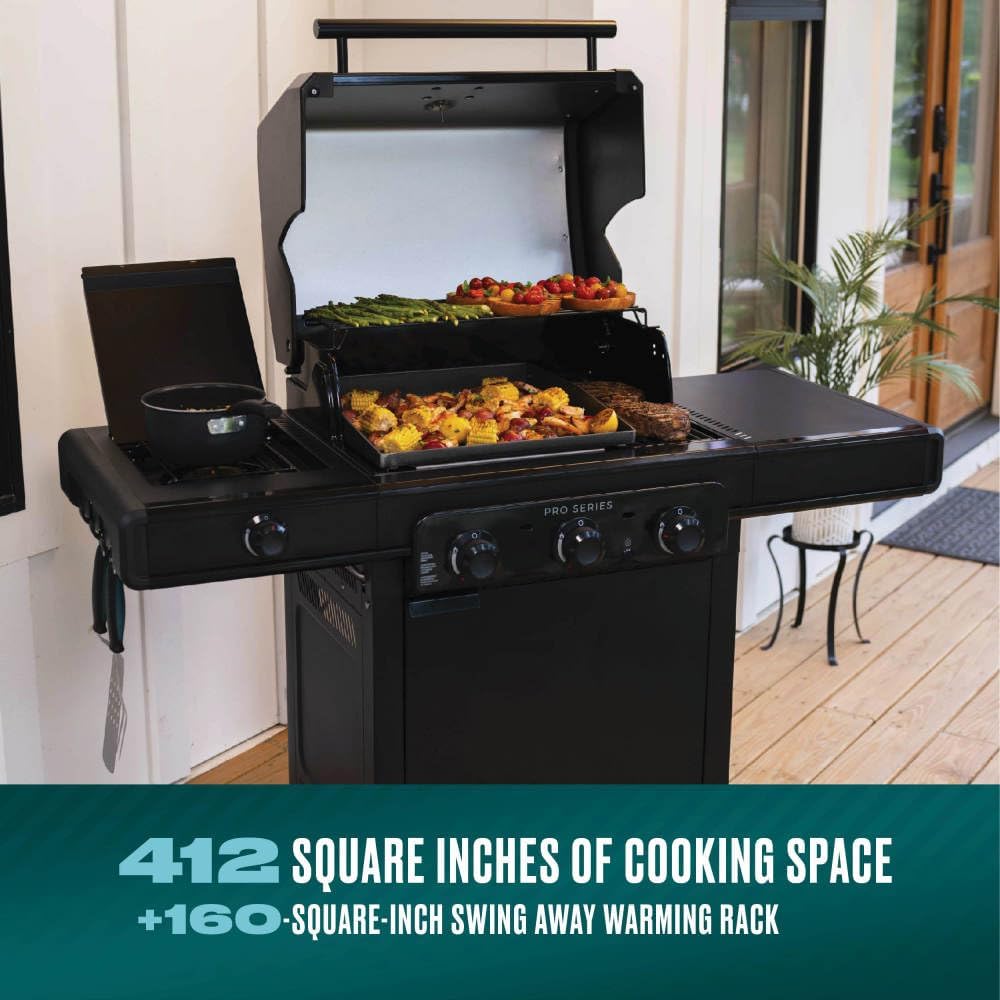 Charbroil Pro Series Amplifire Technology 3-Burner Propane Gas Grill and Griddle Cabinet with Side Burner, Black - 463366724