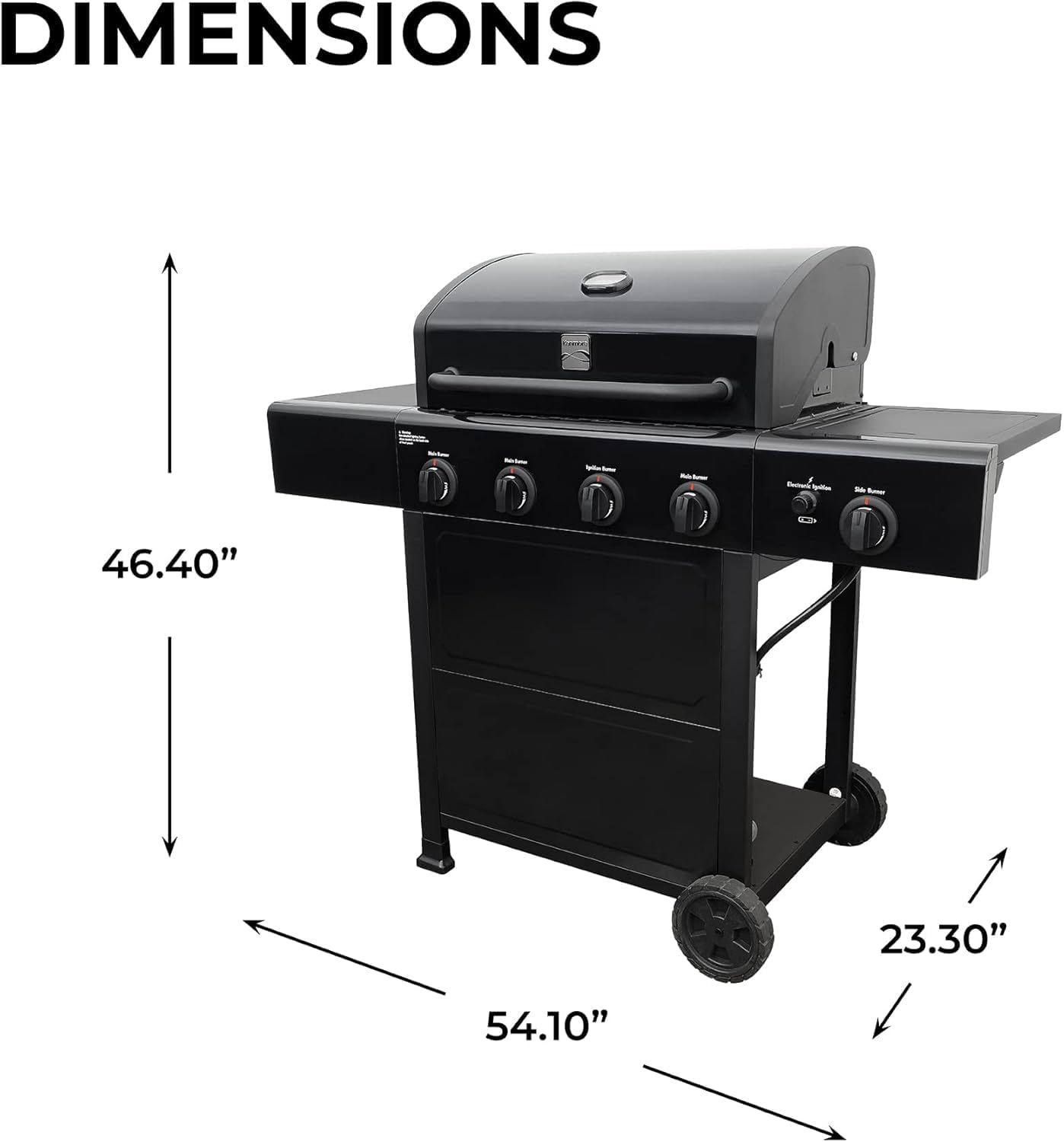 Kenmore 4-Burner Gas Grill with Side Burner, Outdoor BBQ Grill, Propane Gas Grill, Cast Iron Cooking Grates, Electronic Ignition, Warming Rack, 53000 BTUs, Black + Bonus Cover